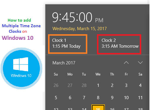 How to show multiple clocks on Windows 10 Taskbar